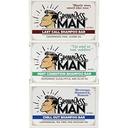 Grown Ass Man Co. Grown Ass Man Co. - Solid Shampoo Bar Rich Lather 3 in 1: Hair, Beard & Body Wash - Plastic Free & Eco-Friendly, Natural & Organic Clean for All Hair Types, 4oz Bar (Variety, 3-Pack)