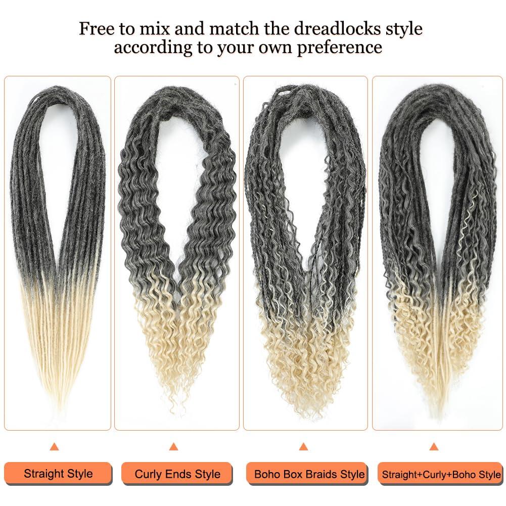 Ajsowju Ajsowju Wavy Dreadlocks Synthetic Curly Ends Double Ended Dreadlock Extensions 24inches 10 Strands Thin 0.6cm Soft Black to Blonde DE Dreadlock Extension for Women (Curly 10 Strands, 1B/613)