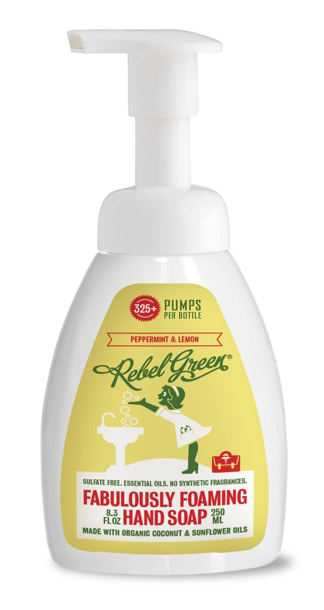Rebel Green Rebel Green Foaming Hand Soap - Moisturizing Natural Bathroom & Kitchen Liquid Foaming Soap - Gentle Household Hand Wash with Peppermint & Lemon Scent - (8oz, 2 pack)