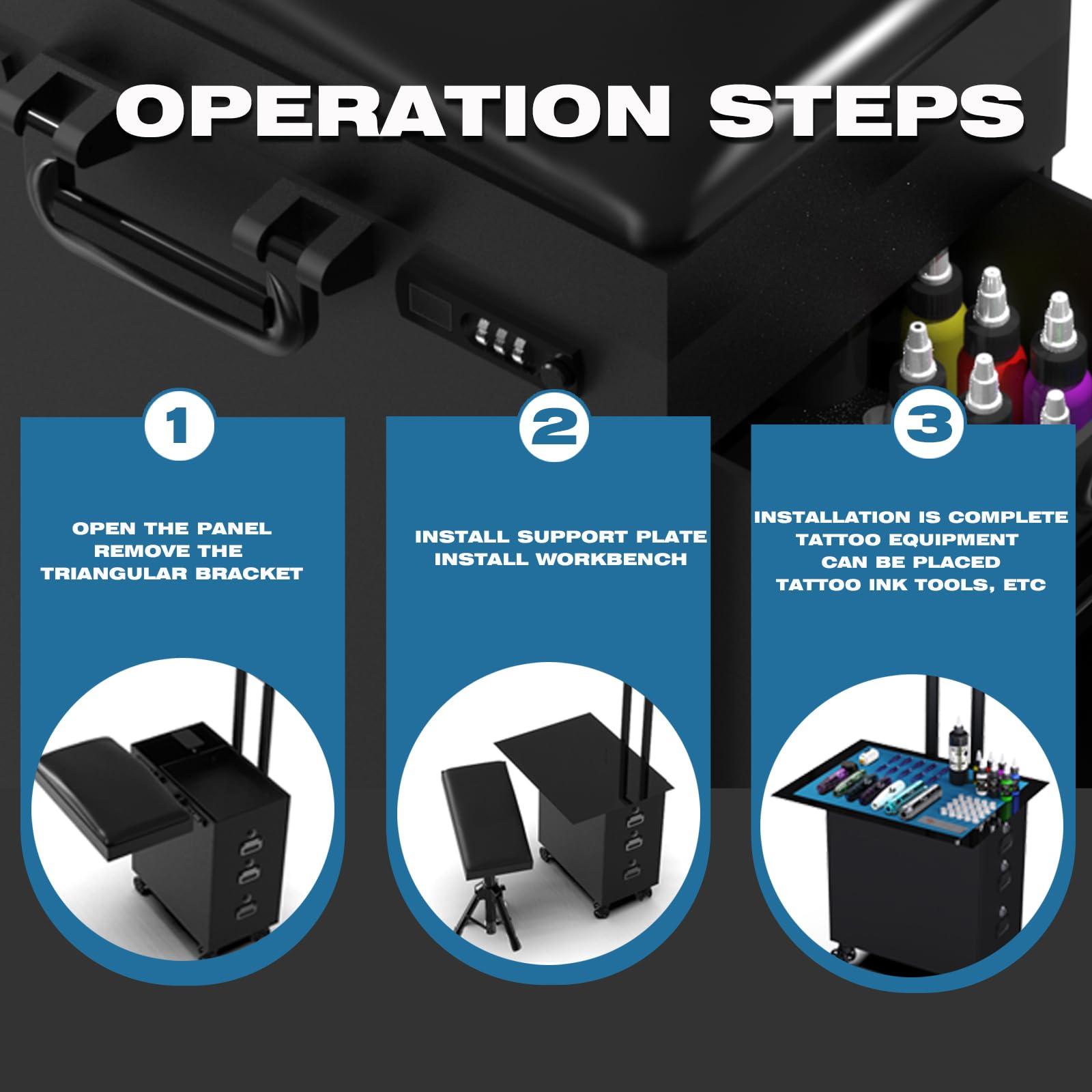 NBTA2 NBTA2 Tattoo Travel Case Tattoo Trolley Case Portable Tattoo Station Suitcase With 3 Drawers and Tattoo Armrest Stand 2 in 1 Tattoo Work Station