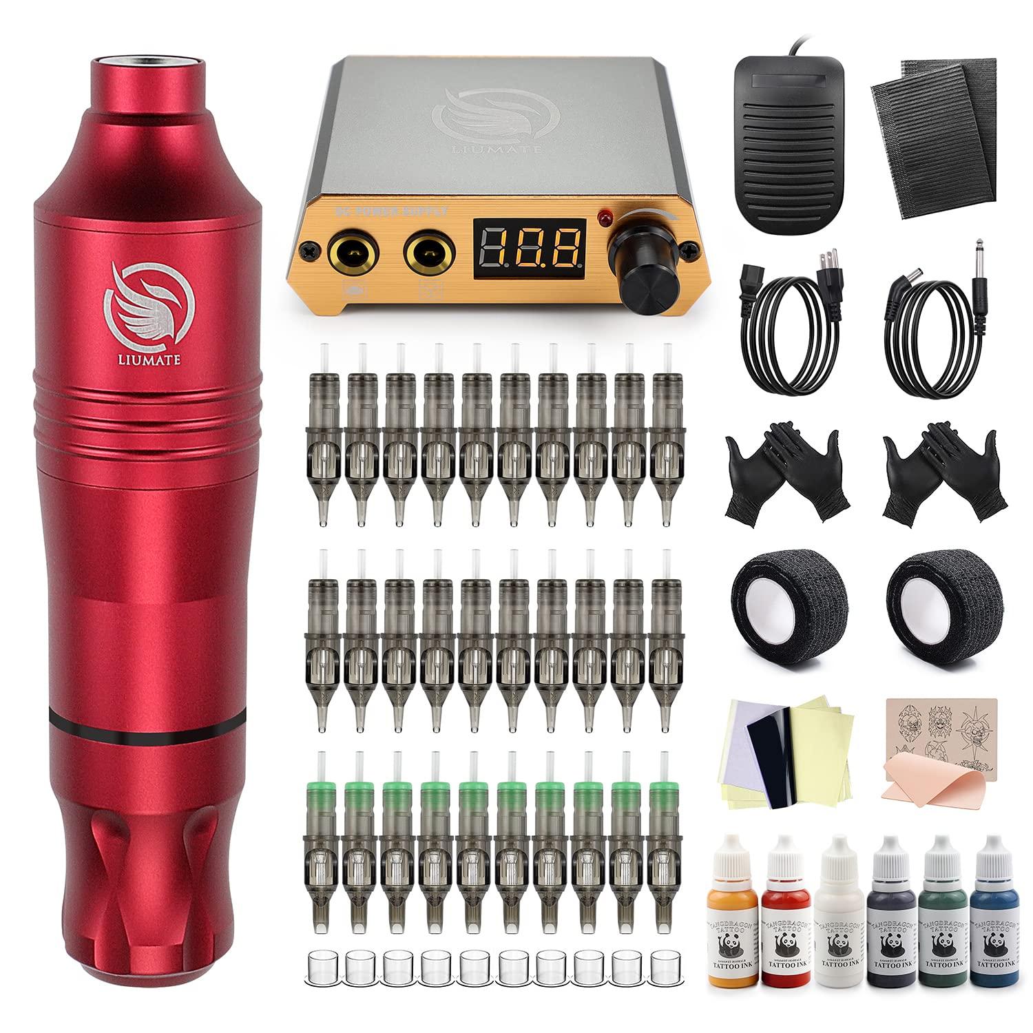 LIUMATE Tattoo Kit, Tattoo Pen Kit Rotary Tattoo Machine Kit Professional Complete Tattoo Gun Kit with Power Supply 20 Cartridge Needles 6 Color Tattoo Ink