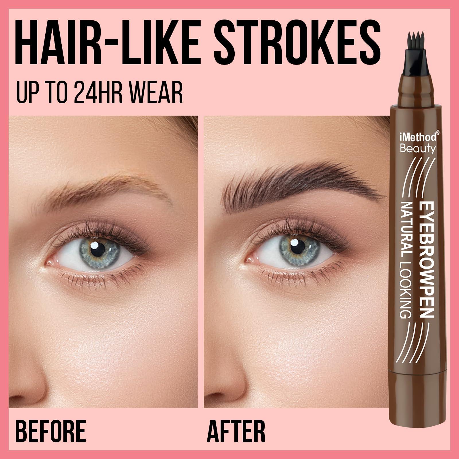 iMethod iMethod Microblading Eyebrow Pen - Eyebrow Pencil Magical Upgraded Eye Brow Pencils for Women with 4 Fork Tip & Spoolie Brush for Natural-Looking Hair-Like Defined Brows, Last All-Day, Black Brown