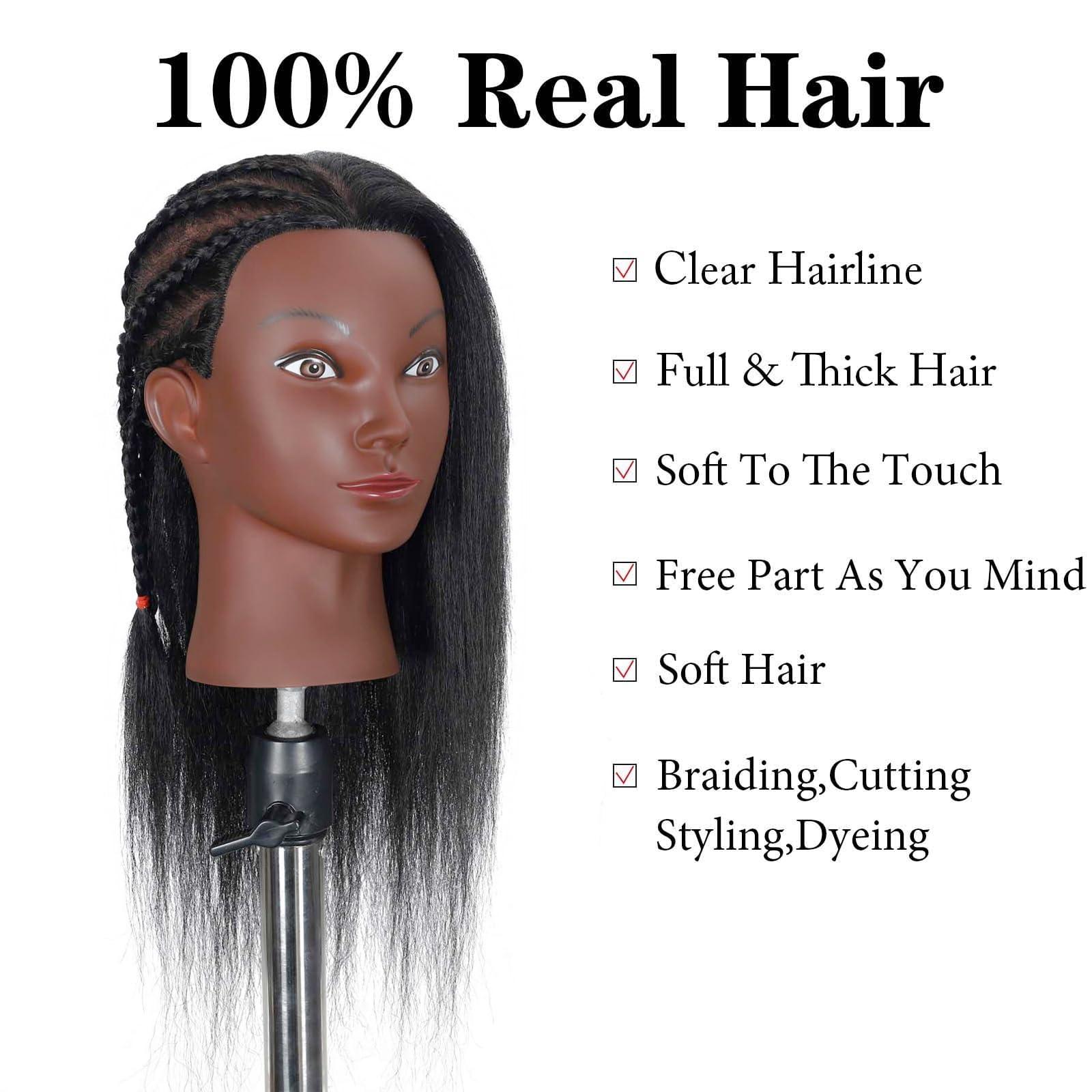 Opini Opini 16\" Mannequin Head Human Hair with 100% Real Hair Cosmetology Mannequin Doll Head for Hairdresser Practice Braiding Hairstyling with Free Table Clamp Stand (16 Inch)