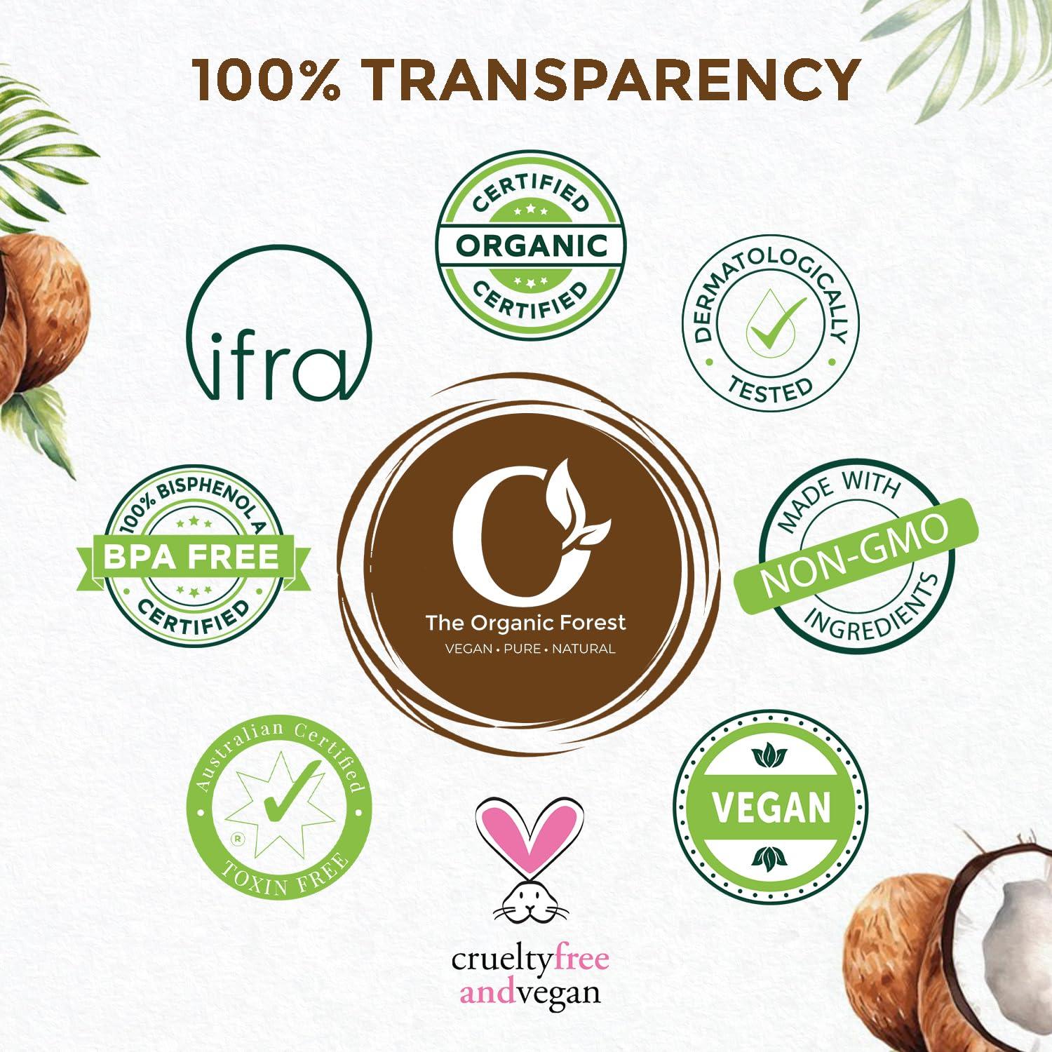 The Organic Forest  VEGAN . PURE . NATURAL USDA Certified Organic Cold Pressed Coconut Oil - Hair Oil & Massage Oil for Skin - Unrefined, Extra Virgin, Body Oil After Shower - Pure Coconut Oil for Hair & Face - Organic Coconut Oil for Baby