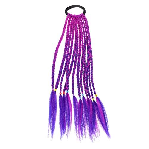GALPADA GALPADA Color Wigs 2pcs Girls Wigs Braid Set Braided Wig Hair Extension with Elastic Hair Ring Rubber Bands Festival Party Costume Cosplay Accessories (Purple) Braided Wigs