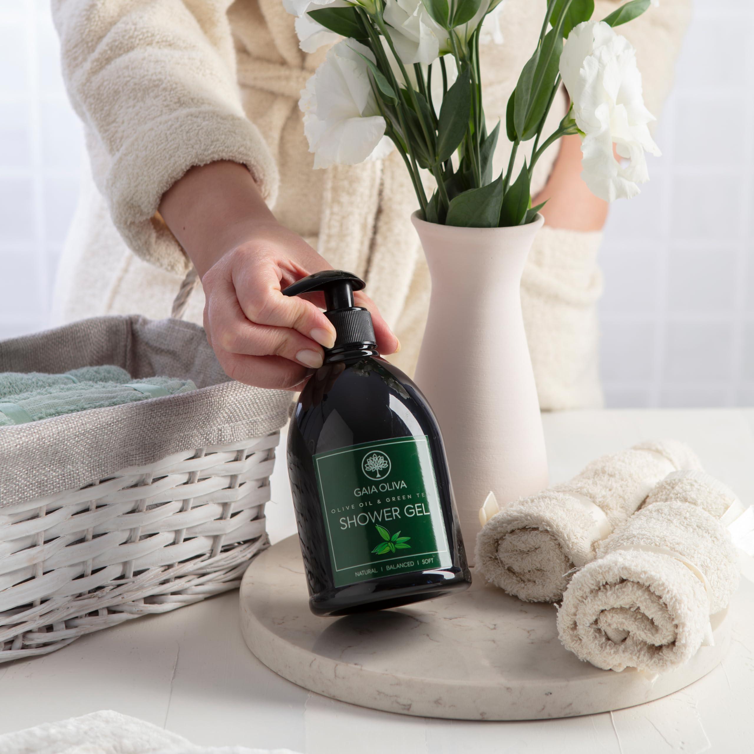 GAIA Oliva GAIA Oliva Liquid Shower Gel Moisturizing Body Wash Olive Oil, Bath Body Soap, Bottle 16.9 FL OZ (Pack of 2, Green Tea)