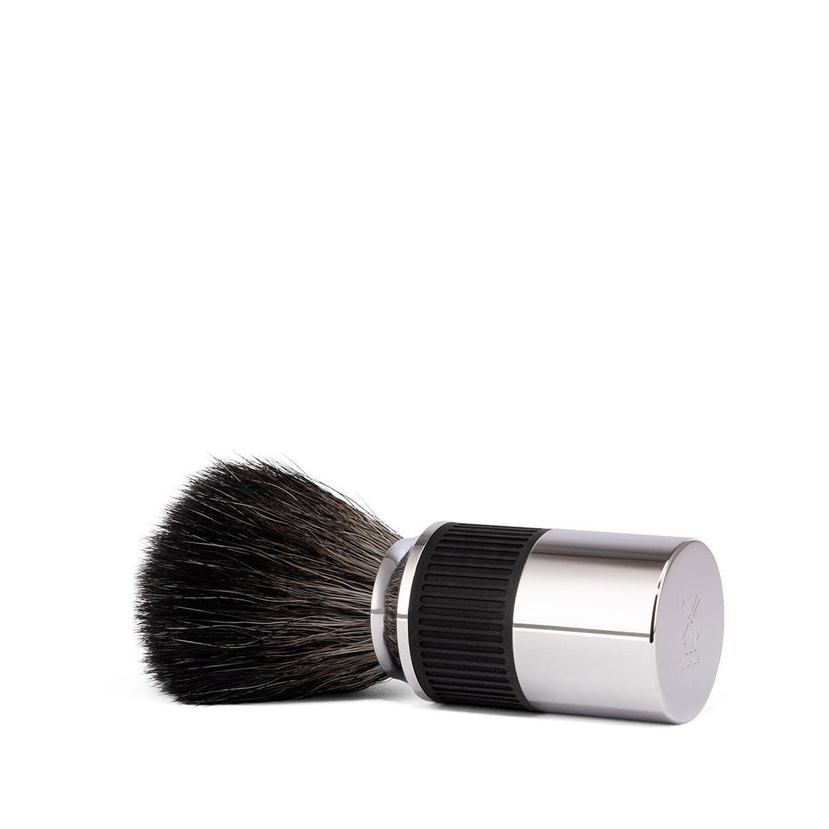 MHLE MHLE NEO shaving brush | Vegan Shave Brush for Shaving soaps and creams | sustainable eco-friendly and reusable | exfoliating shaving brush | chrome with black silicone grip handle