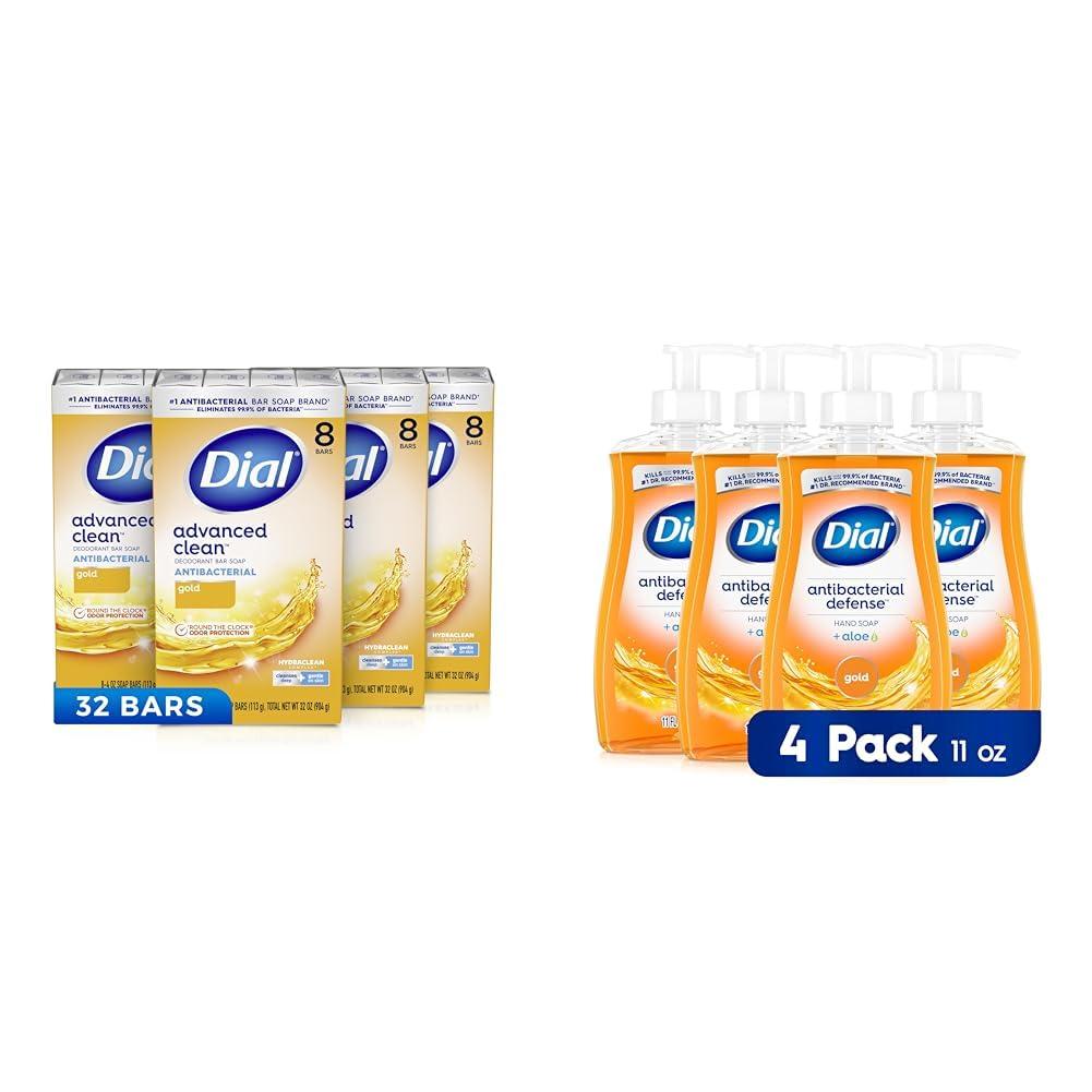 Dial Dial Antibacterial Bar Soap 32 Pack, Gold, 4 oz & Liquid Hand Soap 4 Pack, Gold, 11 fl oz