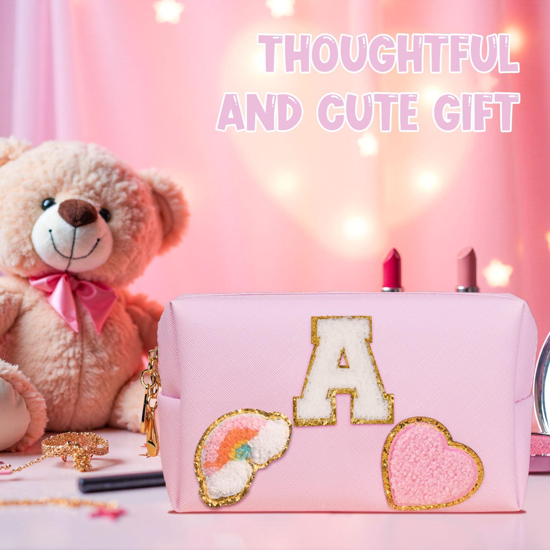 Elilier Elilier Girls Gifts for Kids, Personalized Initial Makeup Bag Pink Cosmetic Bag Travel Toiletry Bag Gifts 4 5 6 7 8 9 10 11 12 Years Old Girl Gifts Teen Girl Gifts Trendy Stuff (Medium)