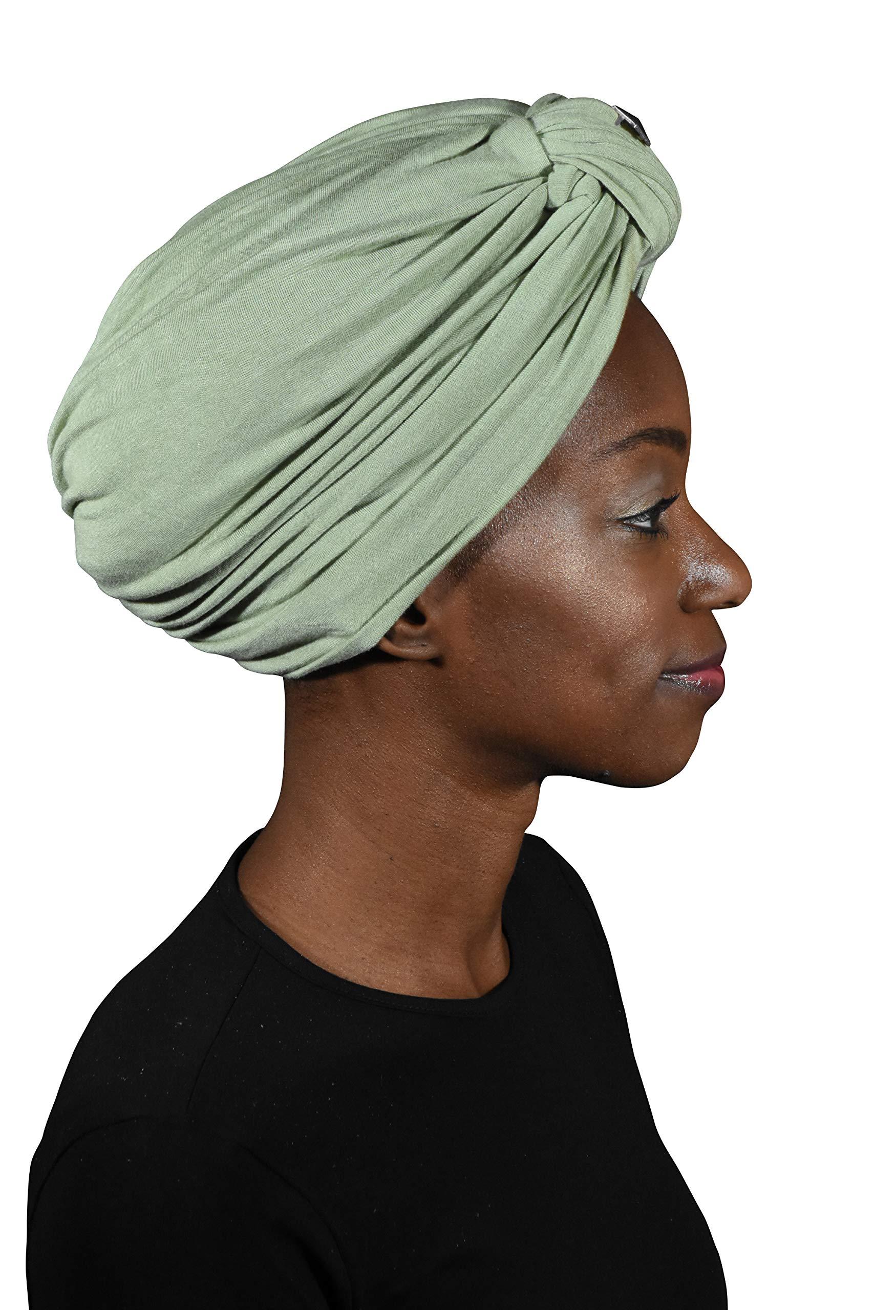 Landana Headscarves Landana Headscarves Turbans for Women with Twist/Knot Front and Silver Stud (Light Green)