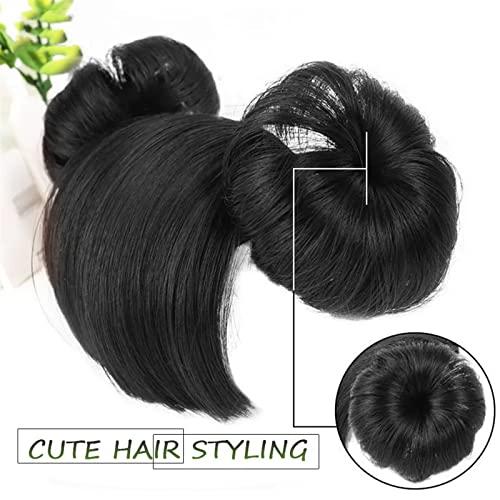 SISWIM Messy bun hair pieces for women Kids Bun Hair Pieces with Hairband, Synthetic Hair Chignon with Bangs, Fashion Kids Cat Ear Headband Bun with Bangs, Kids Wig Accessories Chignon Hair Extensions Bun