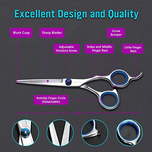 COOLALA COOLALA Stainless Steel Hair Cutting Scissors 6.5 Inch Hairdressing Razor Shears Professional Salon Barber Haircut Scissors, One Comb Included, Home Use for Man Woman Adults Kids Babies