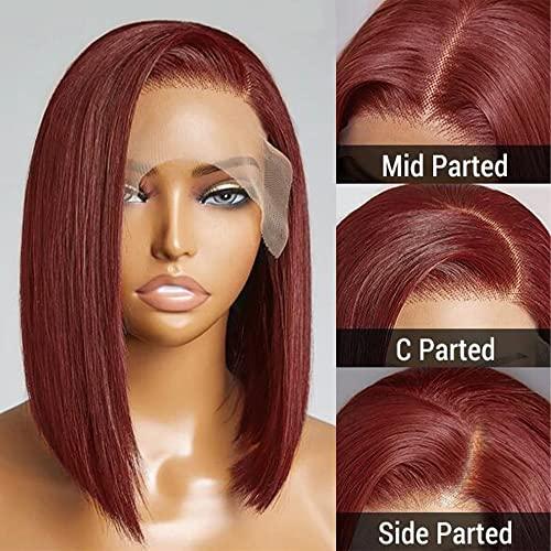 XZZ XZZ Reddish Brown Short Bob Wig Human Hair 13x4 Lace Front Wigs Human Hair Pre Plucked with Baby Hair Glueless Brazilian Virgin Human Hair Wigs 150 Density Auburn Brown 10 Inch