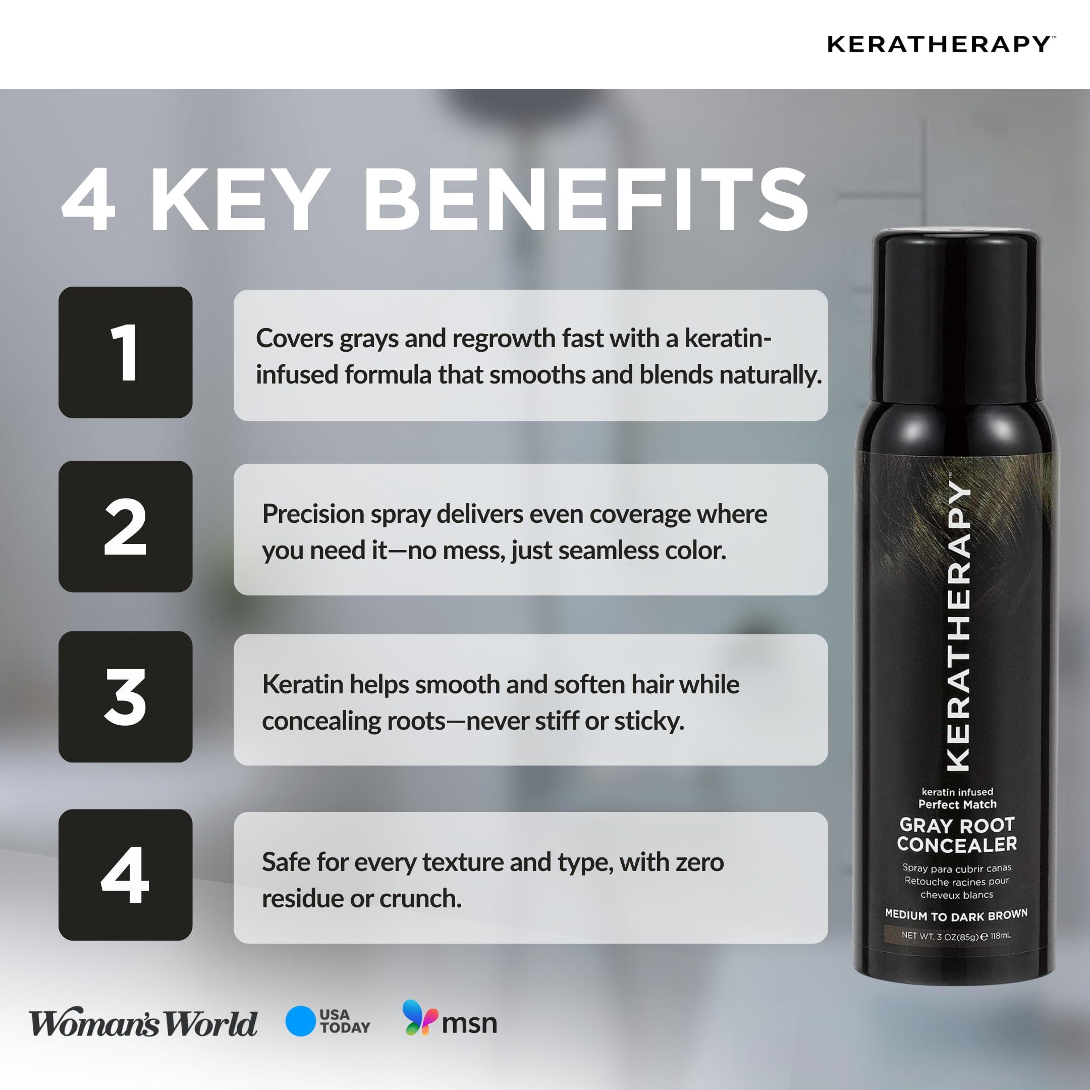 KERATHERAPY Keratherapy Keratin Infused Perfect Match Gray Root Concealer Spray, Dark Brown, 3 oz, 118 ml - Root Cover Up Spray to Hide Gray Roots - Keratin Therapy Hair Darkening & Temporary Scalp Concealer