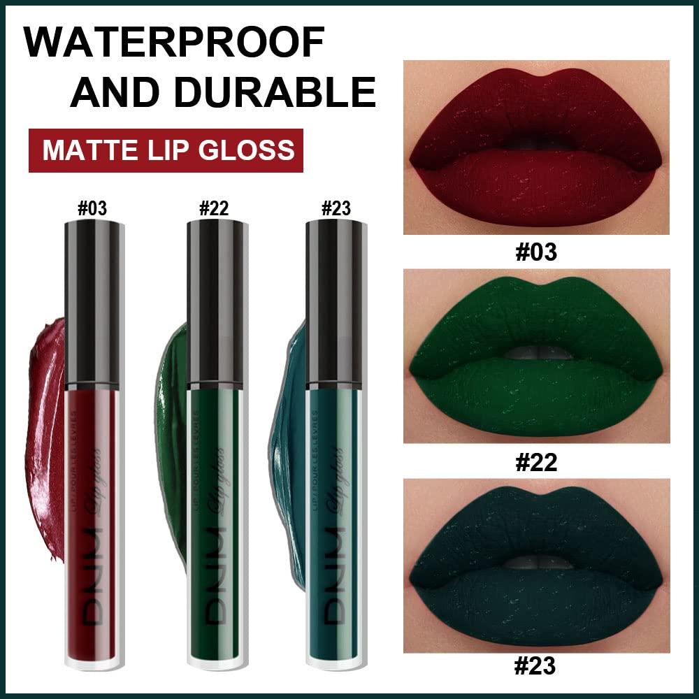 AMY'S DIARY AMY\'S DIARY 3Pcs Dark Red Green Matte Liquid Lipstick Sets,Matte Lipstick Lip Stain Long Lasting 24 Waterproof Lip Gloss Gift Set Matt Liquid Makeup Lipstick for Women