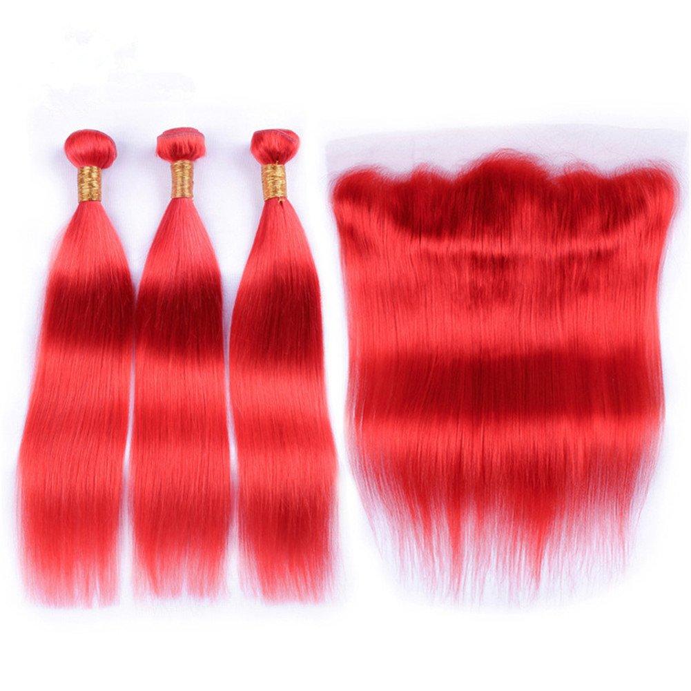 Tony beauty hair Tony Beauty Hair Virgin Brazilian Red Hair Weave Bundles with Full Lace Frontal Silky Straight Colored Red Brazilian Human Hair Bundles 3Pcs with 13x4 Lace Frontal Closure (24 24 24+24)