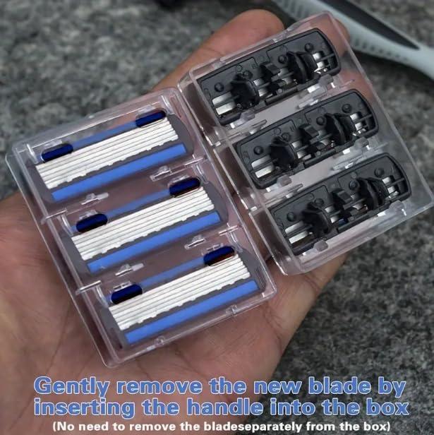 NinthAvenue Basics Men's Manual Shaver Set: 2 Ergonomic Handles & 24 Large Razor Blades, 6-Layer Stainless Steel Safety Razor for Precision Hair Removal, Replaceable Shaver Heads, Ideal for Sensitive Skin, PREMIUM