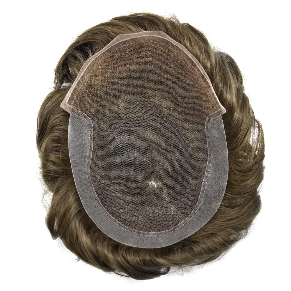 Generic Mens toupee Natural Hairline Bleach Knots Front Lace with Pu Hair System For Men Human Hair Piece