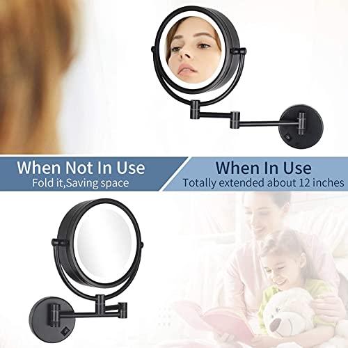 ZHANGY ZHANGY 8 Inch Wall Mounted Makeup Mirror with LED Lights, Plug 3X Magnifying Mirror, Wall 360°Rotatable Extendable Double-Sided, Bathroom and in Beauty and Personal Care, Silver White