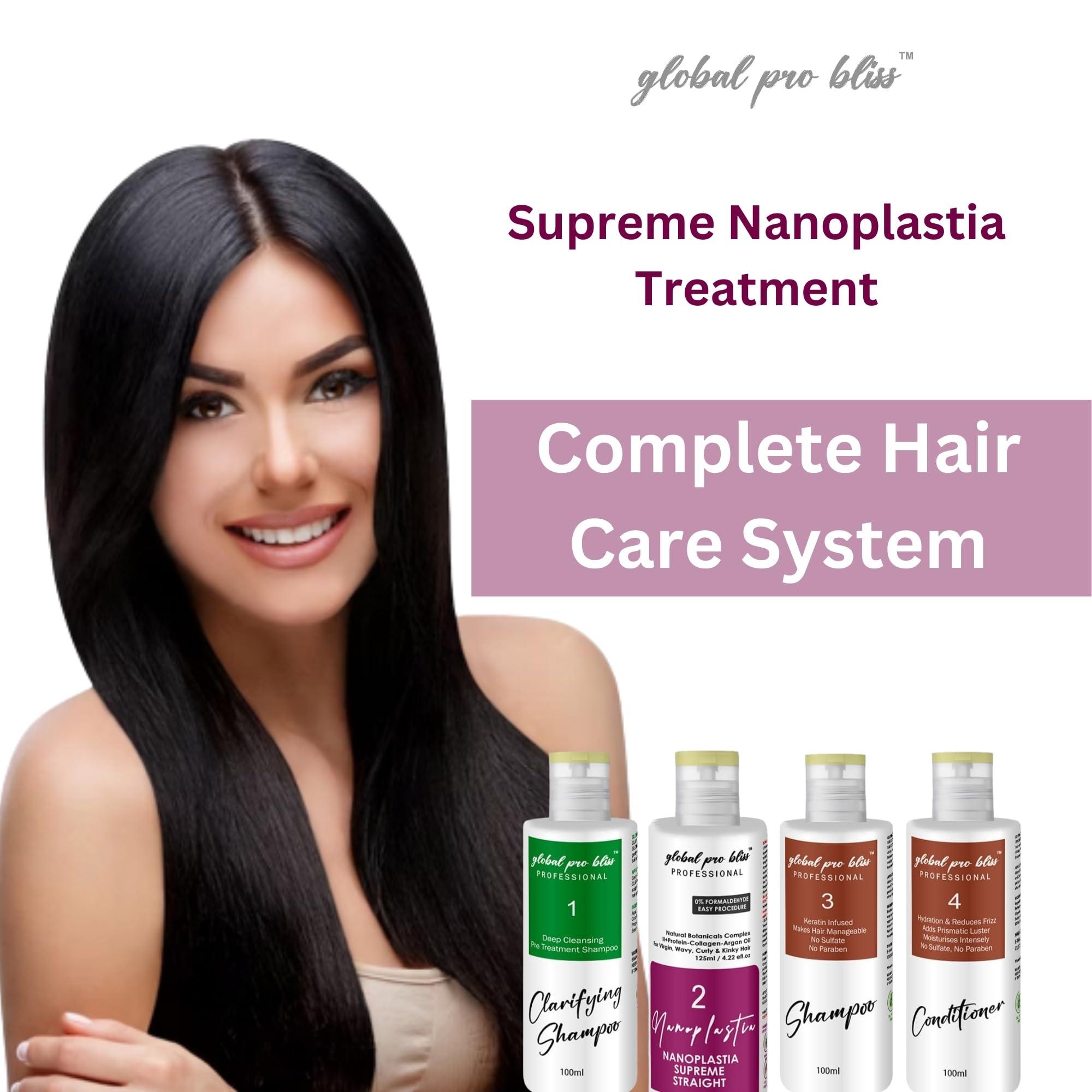 global pro bliss Global Pro Bliss Professional Supreme Nanoplastia Smoothing & Straightening Hair Treatment Pack of 4 | Includes Clarifying Shampoo, Treatment, Shampoo, & Conditioner | keratina para alisar el pelo