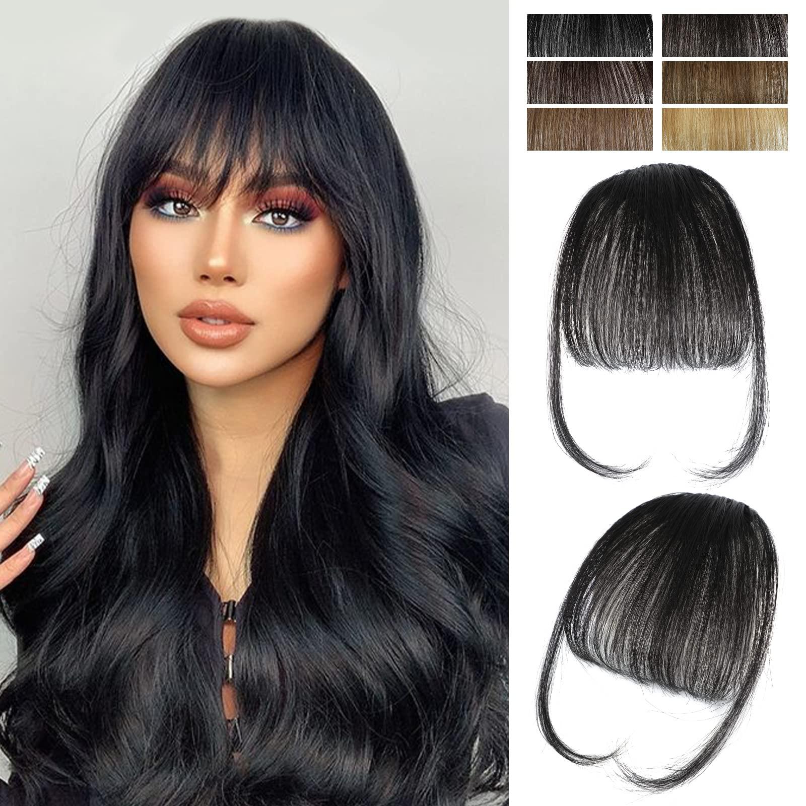 Verna VERNA Bangs Hair Clip in Bangs - 100% Real Human Hair Bangs Clip in Hair Extensions, Easy to Use Fake Bangs, Natural Clip on Bangs, Black Wispy Bangs for Daily Wear (1B, Natural Black)