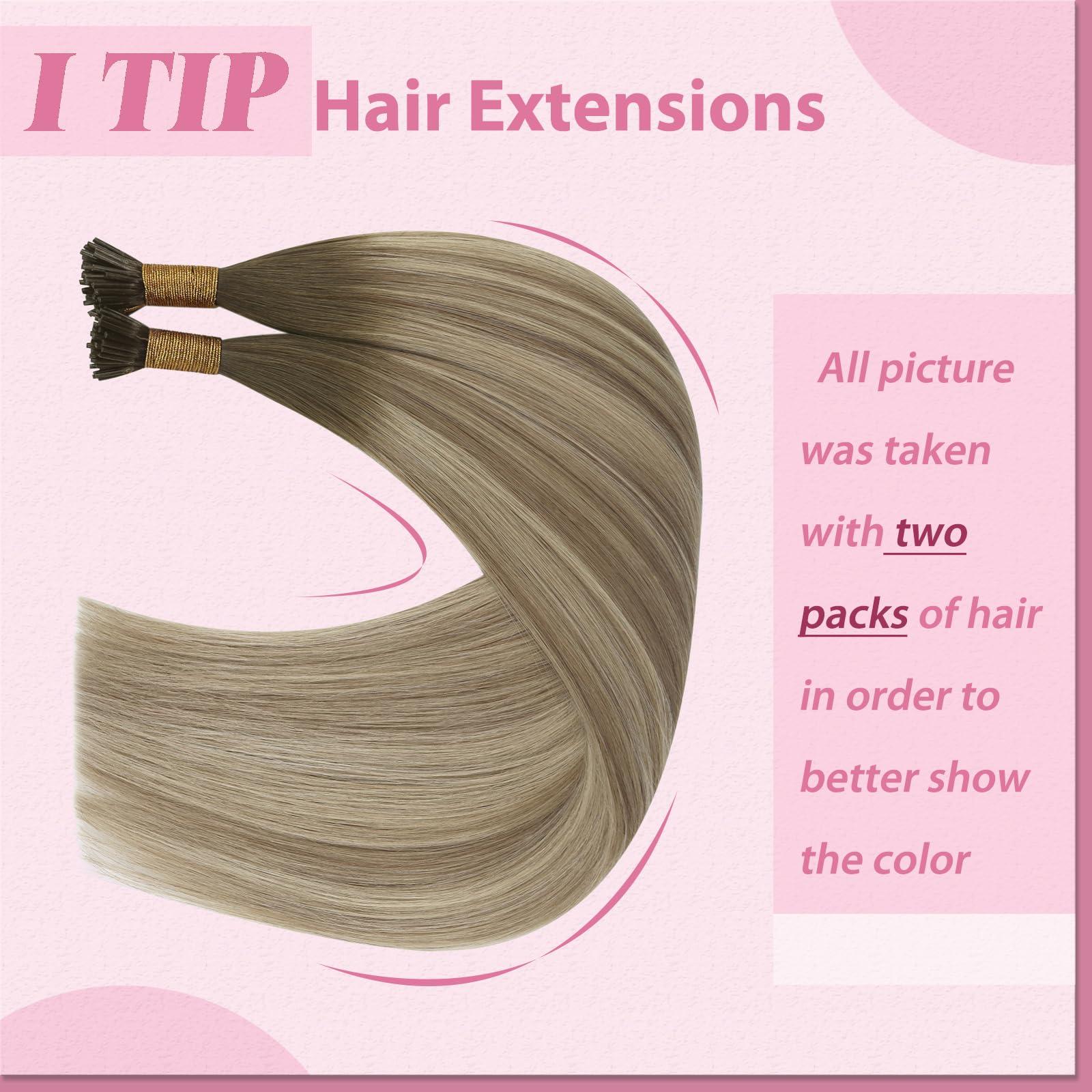 YoungSee YoungSee I Tip Hair Extensions Human Hair Ombre 24 Inch Long Tip Hair Extensions Human Hair Balayage Dark Brown to Brown with Blonde Itip Hair Extensions for Women 50g 50s Pre Bonded Hair Extensions
