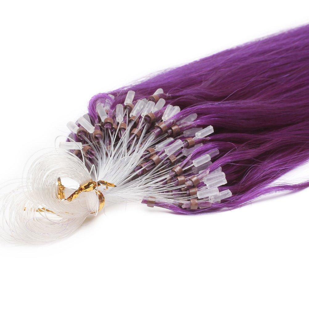 Yotty Yotty 100% Remy Human Hair Extensions Micro Ring Loop Bead Tipped Hair 16''18''20''100S (Purple, 18Inch 0.5g/s)