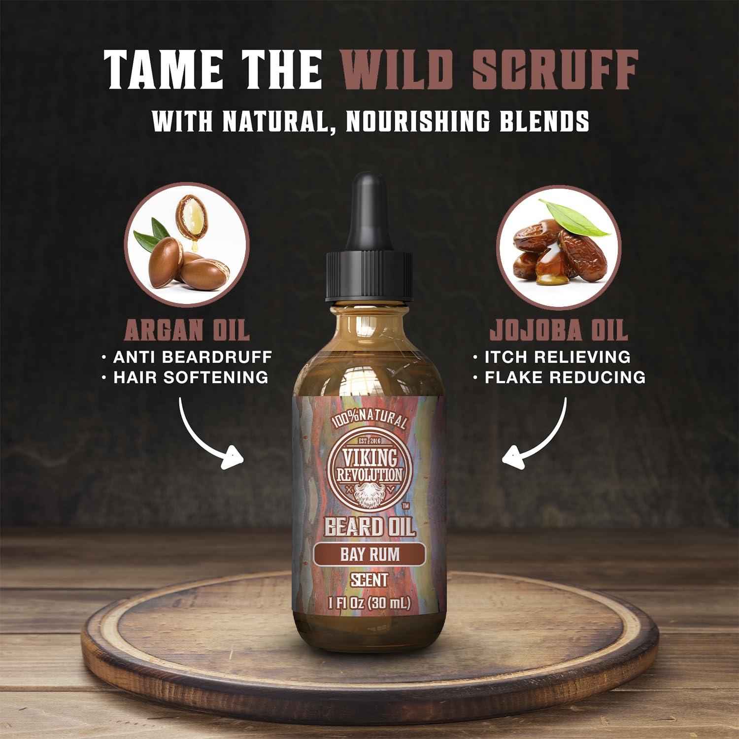 Viking Revolution Viking Revolution Bay Rum Beard Oil for Men - Natural Softener and Conditioner with Argan & Jojoba Oils for Strengthening and Moisturizing