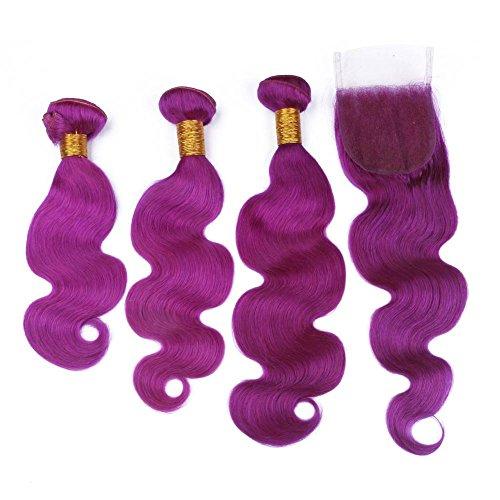 Tony beauty hair Tony Beauty Hair Virgin Malaysian Purple Human Hair Weaves Body Wave Wavy 3 Bundles with 4x4 Lace Front Closure Pure Purple Color 100 Virgin Hair Wefts Wholesale (14 16 18+12)