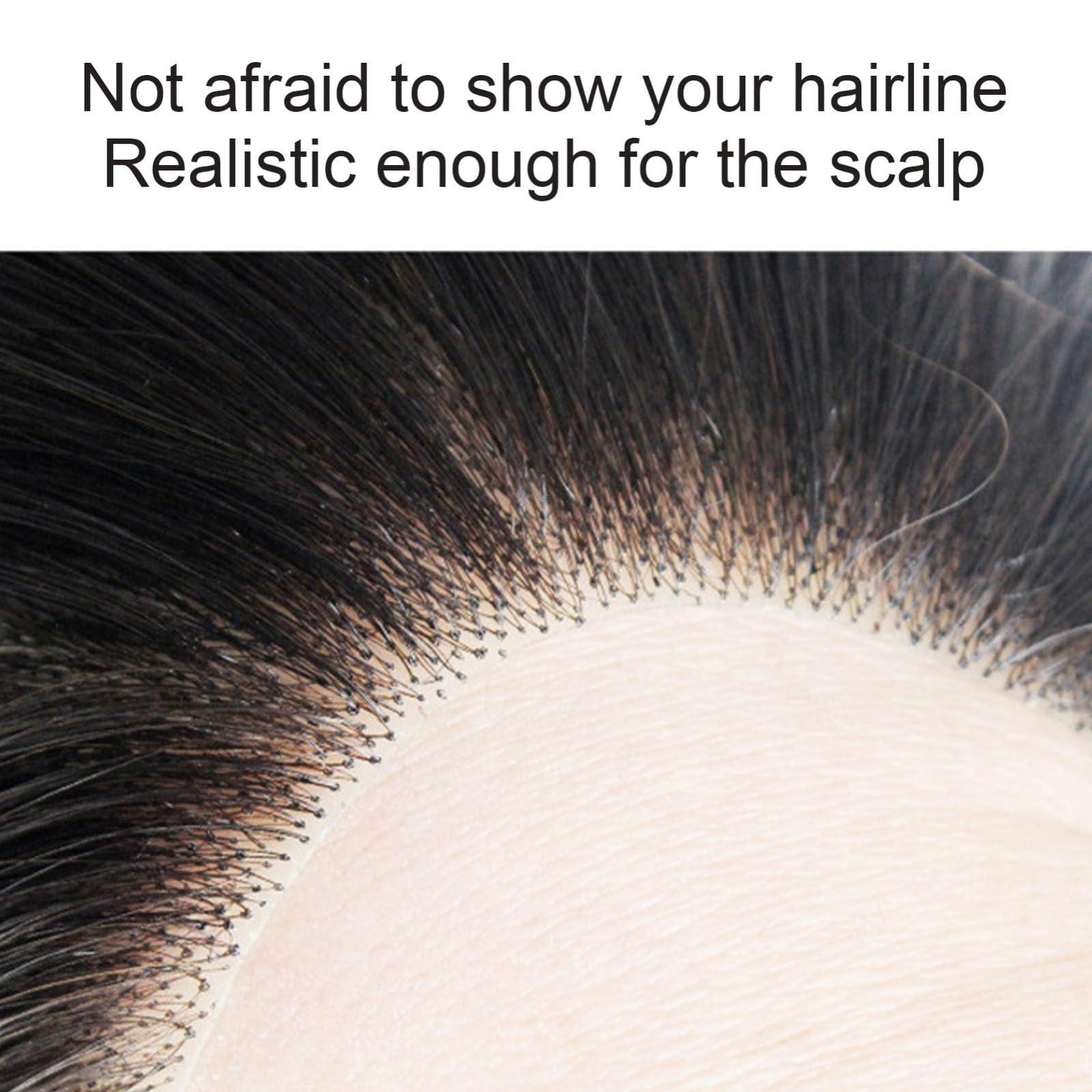 ZBYXPP ZBYXPP Men Forehead Hairline Toupee, Natural Black Hair Extension Hairline Loss Straight Tape in Human Hair(Black,2.2 * 15CM)