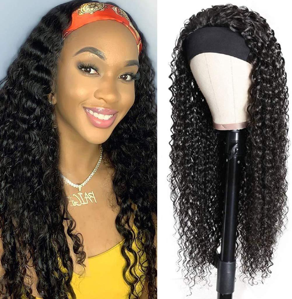 XSY XSY Headband Wig Human Hair Deep Wave Wigs 18 Inch None Lace Front Wigs Glueless Wig 150% Density Brazilian Virgin Human Hair Headband Wigs for Black Women