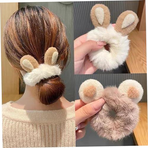 Hperu 4PCS Cute Scrunchies,Scrunchies for Girls Elastic Fluffy Scrunchies Rabbit/Bear Ear Cute Scrunchies Plush Fluffy Hair Ties Portable Thick Hair Bobbles