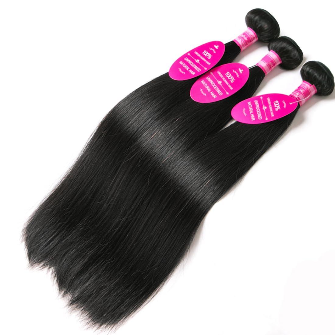 Elluipoey Straight Bundles Human Hair 3 Bundles Double Weft 12A Brazilian Weave Straight Hair Bundles 10 12 14 Inch