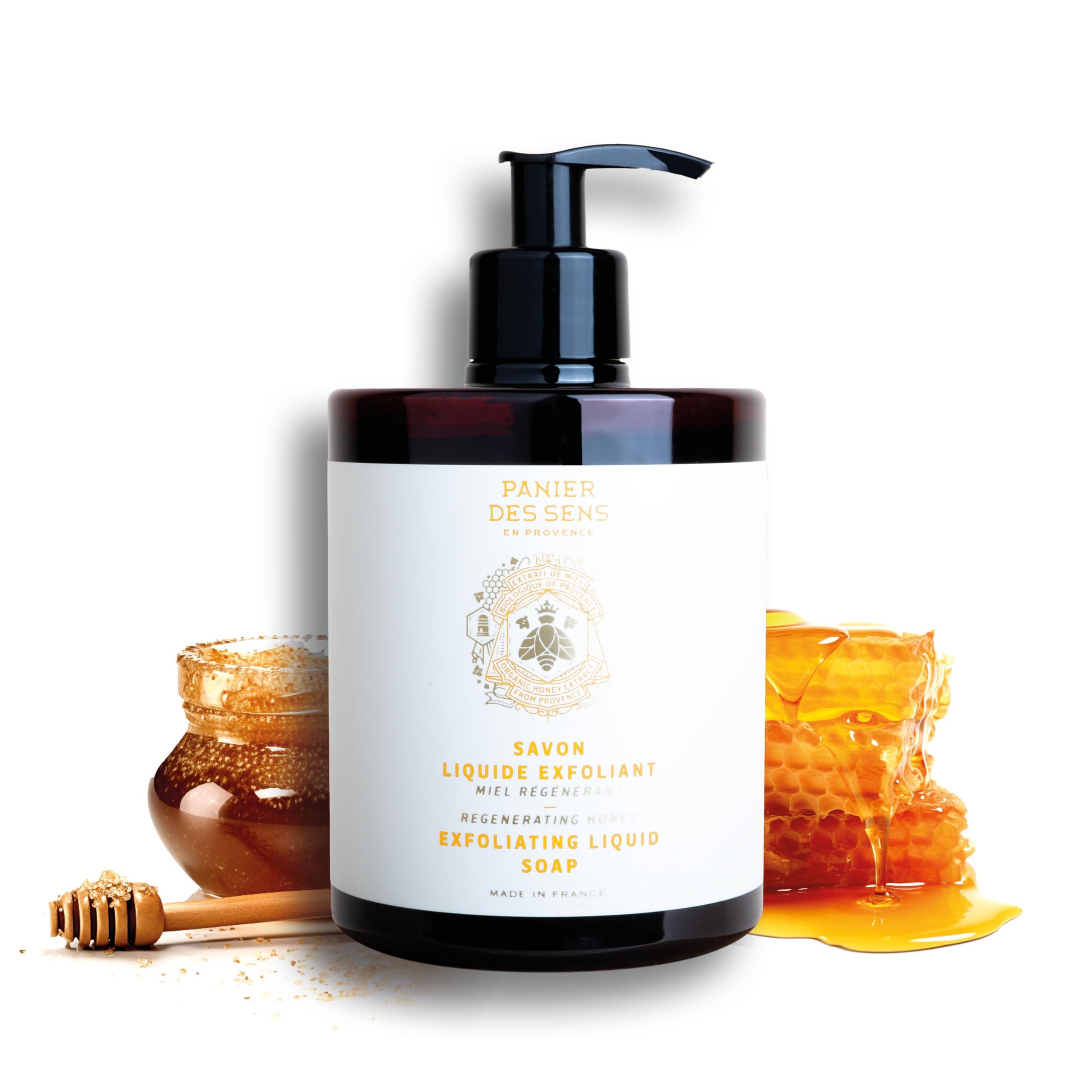 Panier des Sens Panier des Sens - Liquid Hand Soap Honey Exfoliating Hand Wash - French Marseille Moisturizing Soap with Coconut Oil - Refillable Kitchen & Bathroom Hand Soap - 97% Natural Ingredients -16.9 Fl.oz