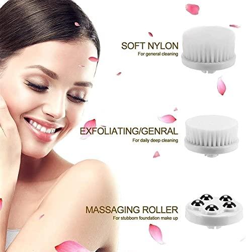 SMSOM SMSOM Electric Facial Cleansing Brush, Face Scrubber Spin Rechargeable IPX7 Waterproof, 3 Brush Heads for Deep Cleansing, Gentle Exfoliating (White)