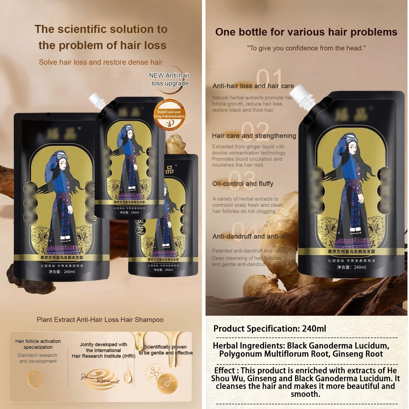 Nichalous 2PCS Ginger Plant Extract Anti-Hair Loss Hair Shampoo, Polygonum Black Ganoderma Extract Shampoo [2024 New Upgrade] (A (240mL+240mL/2Boxes))