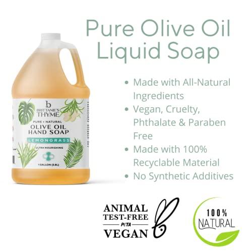 Brittanie's Thyme Brittanie\'s Pure Organic Castile Lemongrass Liquid Olive Soap Refill, 1 Gallon | Made with Natural Luxurious Oils, Vegan & Gluten Free Non-GMO, For Face, Body, Dishes, Pets & Laundry