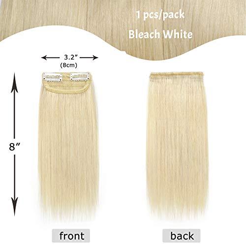 S-noilite S-noilite Hair Extensions for Short Hair Clip in Human Hair 1PCS 2 Clips Clip in Hairpieces Remy Hair For Women with Thinning Hair Add Hair Volume 12g 8Inch-Bleach White
