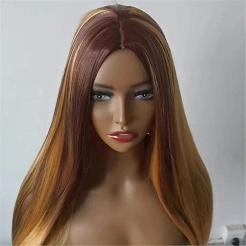 Bagmrteho Bagmrteho Women\'s Brown Highlight Ombres Human Hair Wigs Long Brazilian Hair Wigs Rubber Bands Hair (Gold, One Size)