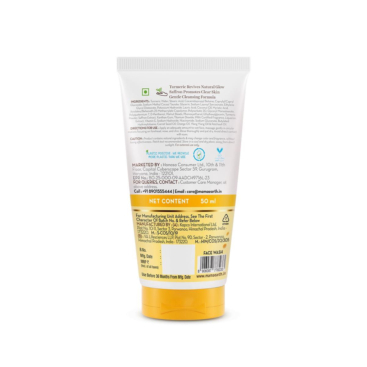 MAMAEARTH MAMAEARTH Ubtan De Tan Face Wash | Helps Reduce Tanning & Sun Damage | Gently Cleanses Dirt & Excess Oil | Enriched with Turmeric & Saffron | 1.69 Fl Oz (50ml)