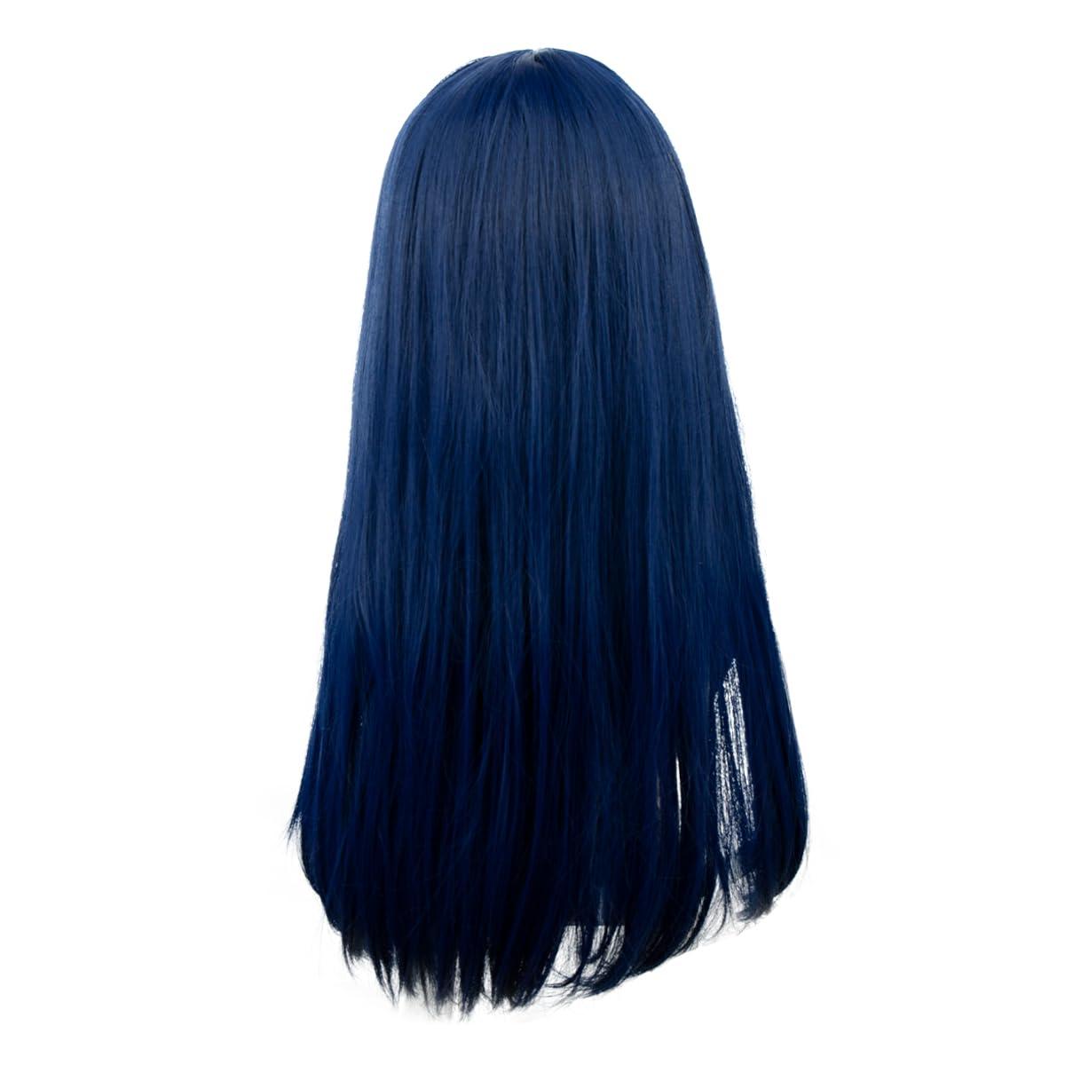 Edivd Edivd Dark Blue Wig for Kids Long Navy Blue Wig with Air Bangs for Girls Child Long Blue Straight Wig Heat Resistant Synthetic Wig with Wig Cap