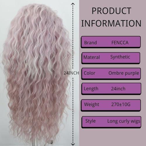 Fencca Fencca Purple Wig Long Curly Wigs for Women Ombre Purple Wavy Curly Synthetic Wig Free Part Natural Looking Wig