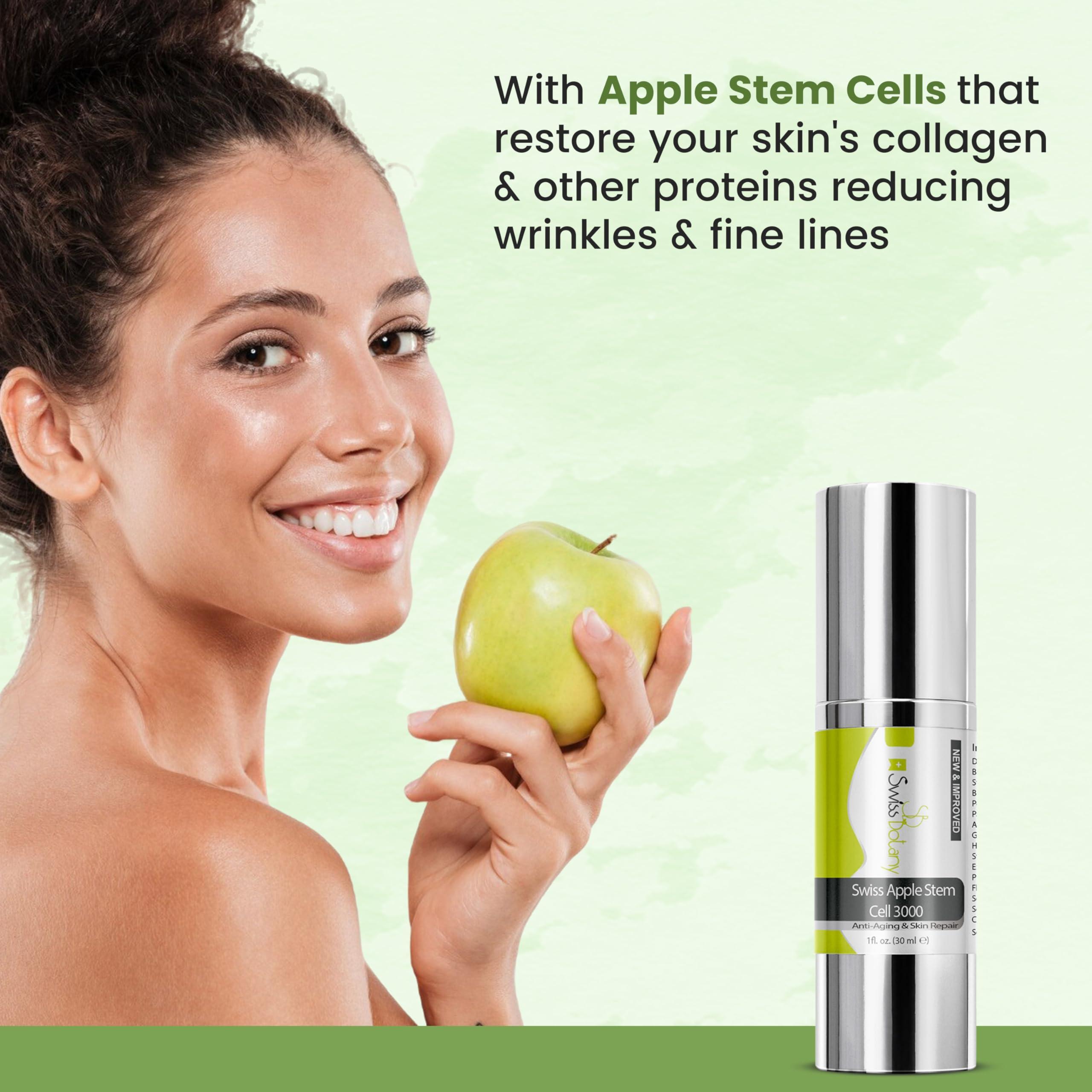 Swiss Botany Swiss Botany Swiss Apple Stem Cell Serum for Face Apple Stem Cell 3000 | Plant Stem Cell to Reduce All signs of Aging, Wrinkles, Discoloration, Restore Elasticity and Youthful Appearance, 1Fl Oz