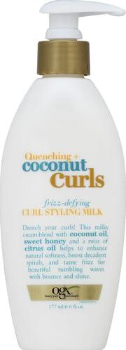 OGX OGX Quenching + Coconut Curls Frizz-Defying Styling Milk, Nourishing Leave-In Hair Treatment with Coconut, Citrus Oil & Honey, Paraben-Free and Sulfated-Surfactants Free, 6 fl oz (Pack of 2)