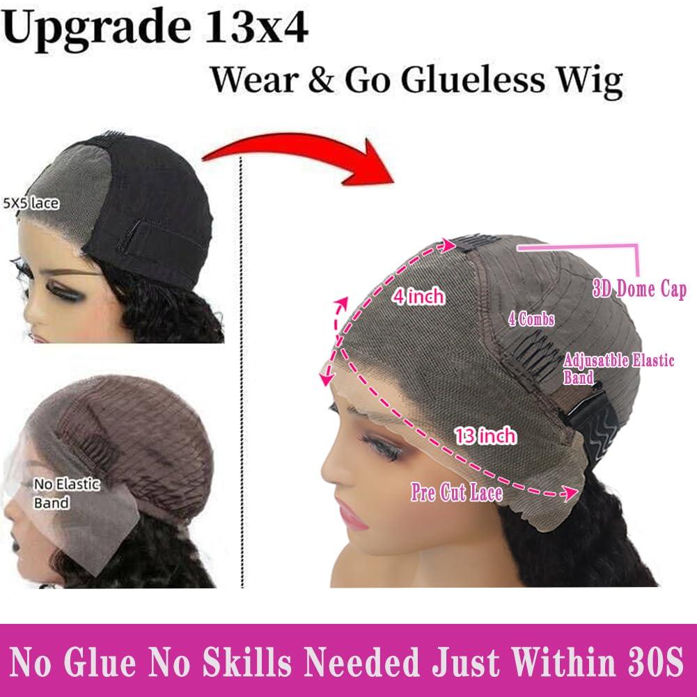 PXTPXT Glueless Wigs Human Hair Pre Plucked Pre Cut Wear and Go Glueless Wig 13x4 HD Deep Wave Lace Front Wigs Human Hair for Black Women Frontal Wigs with Natural Hairline 180% Density 20 Inch