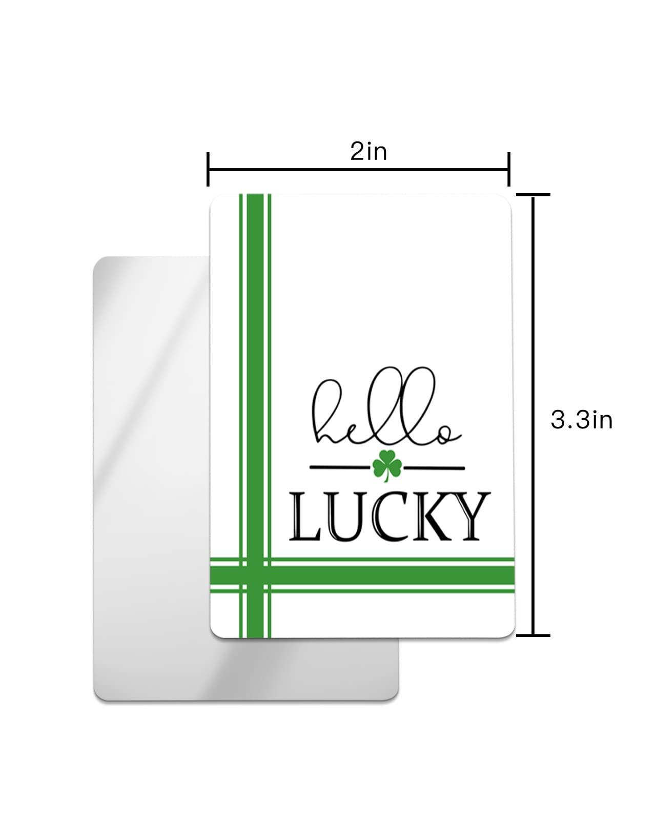 OComster OComster St. Patrick\'s Day Hello Lucky Compact Mirror Bulk 2 Pack Card Mirror, Lucky Clover Green Simple Line Small Compact Mirror for Purse, Rectangular Handheld Pocket Makeup Mirror