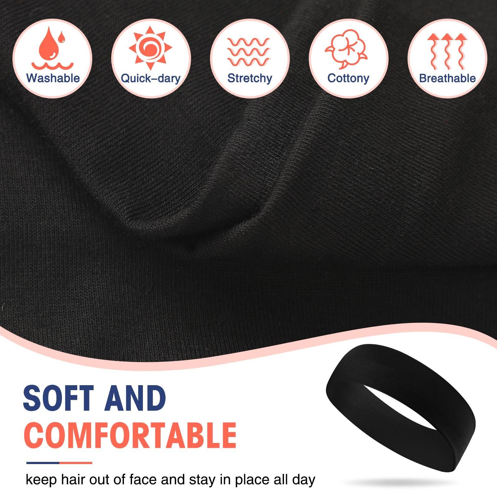 Hotop Hotop 20 Pcs Sport Headbands for Girls Women Non Slip Stretchy Soft Fabric Elastic Headband Bulk for Yoga DIY Team Gifts(Black)