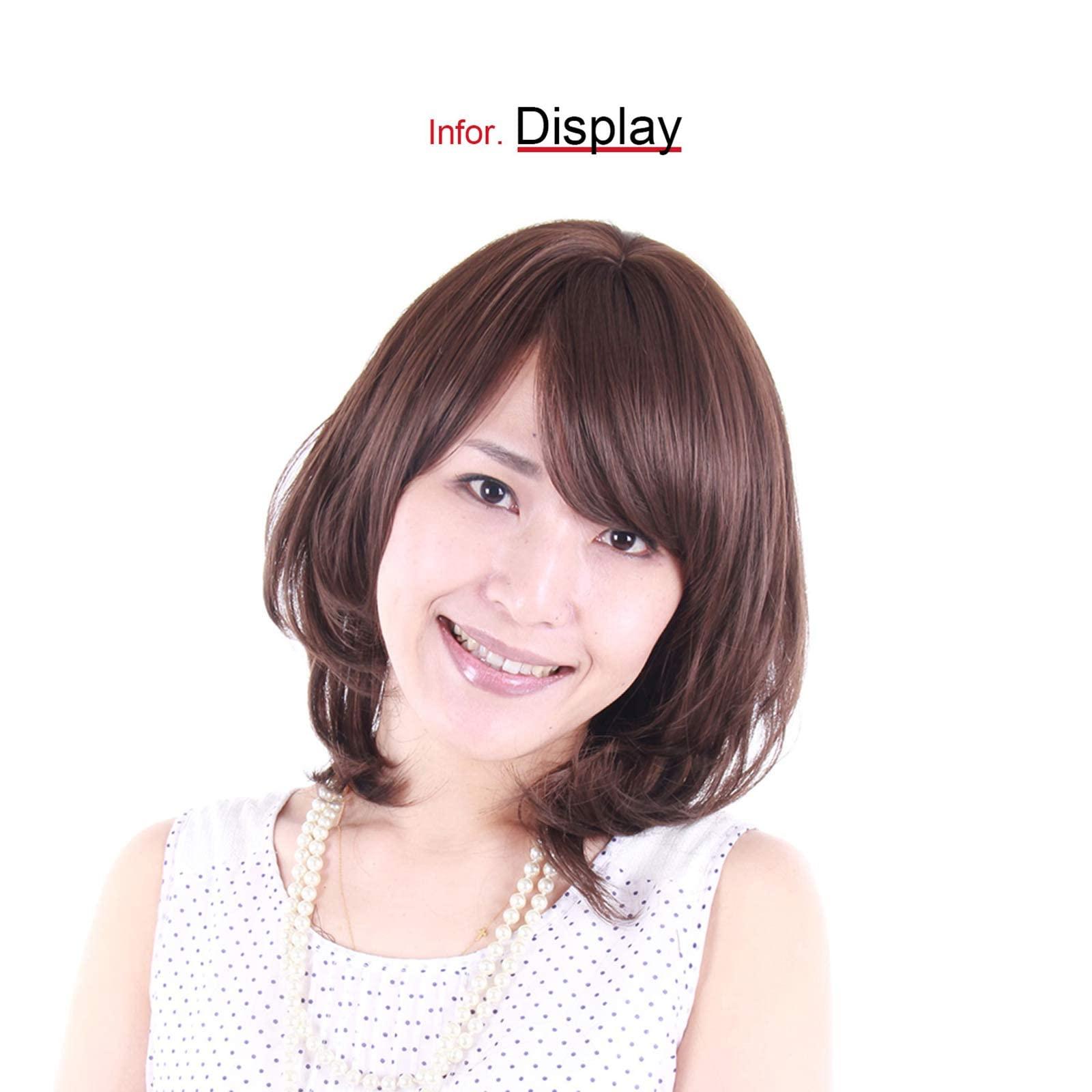 igennki igennki Full Wig Human Hair Blend Wigs Medium Sweet Curly Human Hair Wigs for Asian Women with Hair Loss IUM3C7H (Human Hair BlendMedical Base) (C9 Brown)