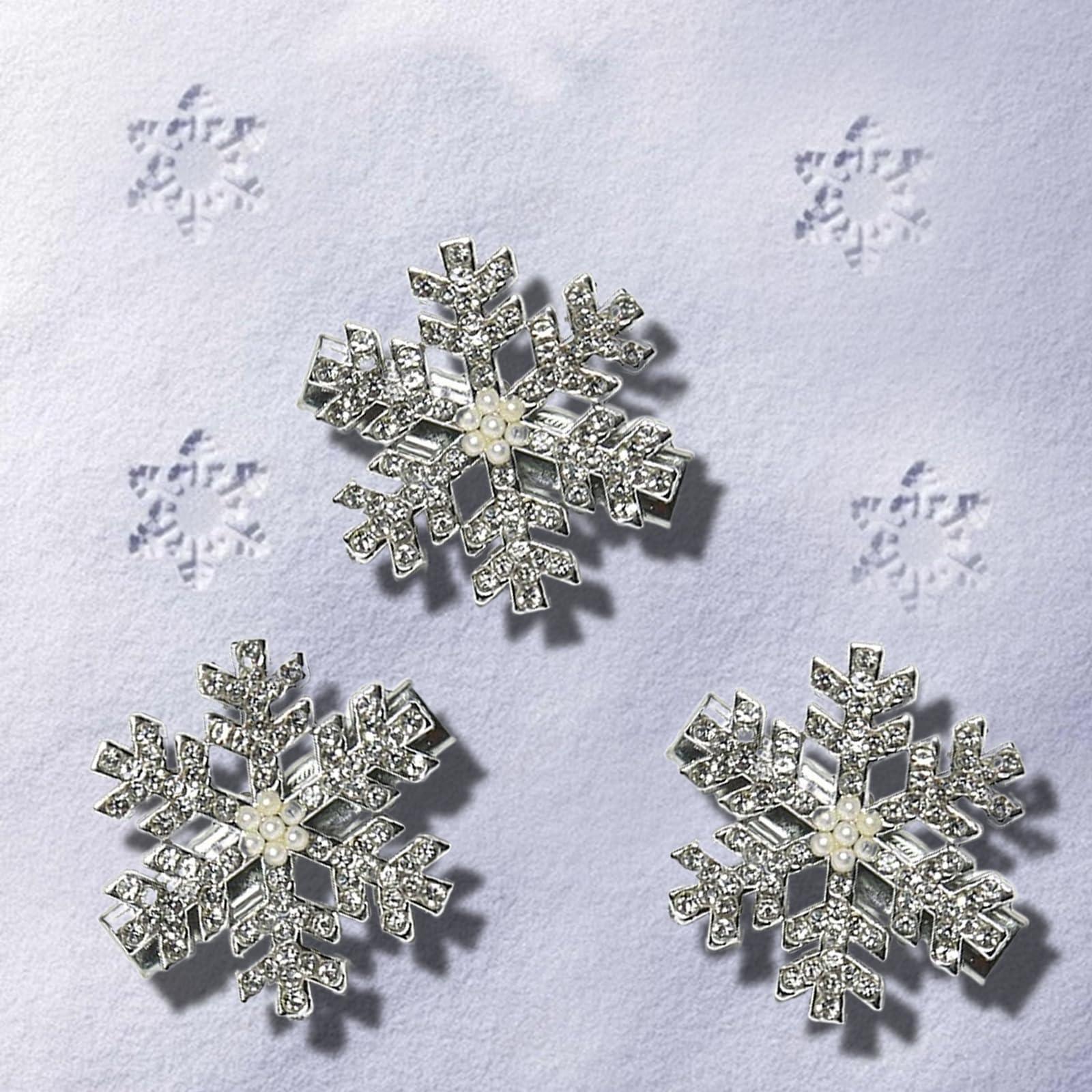 DUOJINSANXI 12 Pcs Snowflake Hair Clips, Snowflake Hair Accessories, Rhinestone Pearl Hair Clips, Christmas Sparkly Hair Clips, Cute Hair Pins, Small Silver Metal Hair Barrettes for Women Girls
