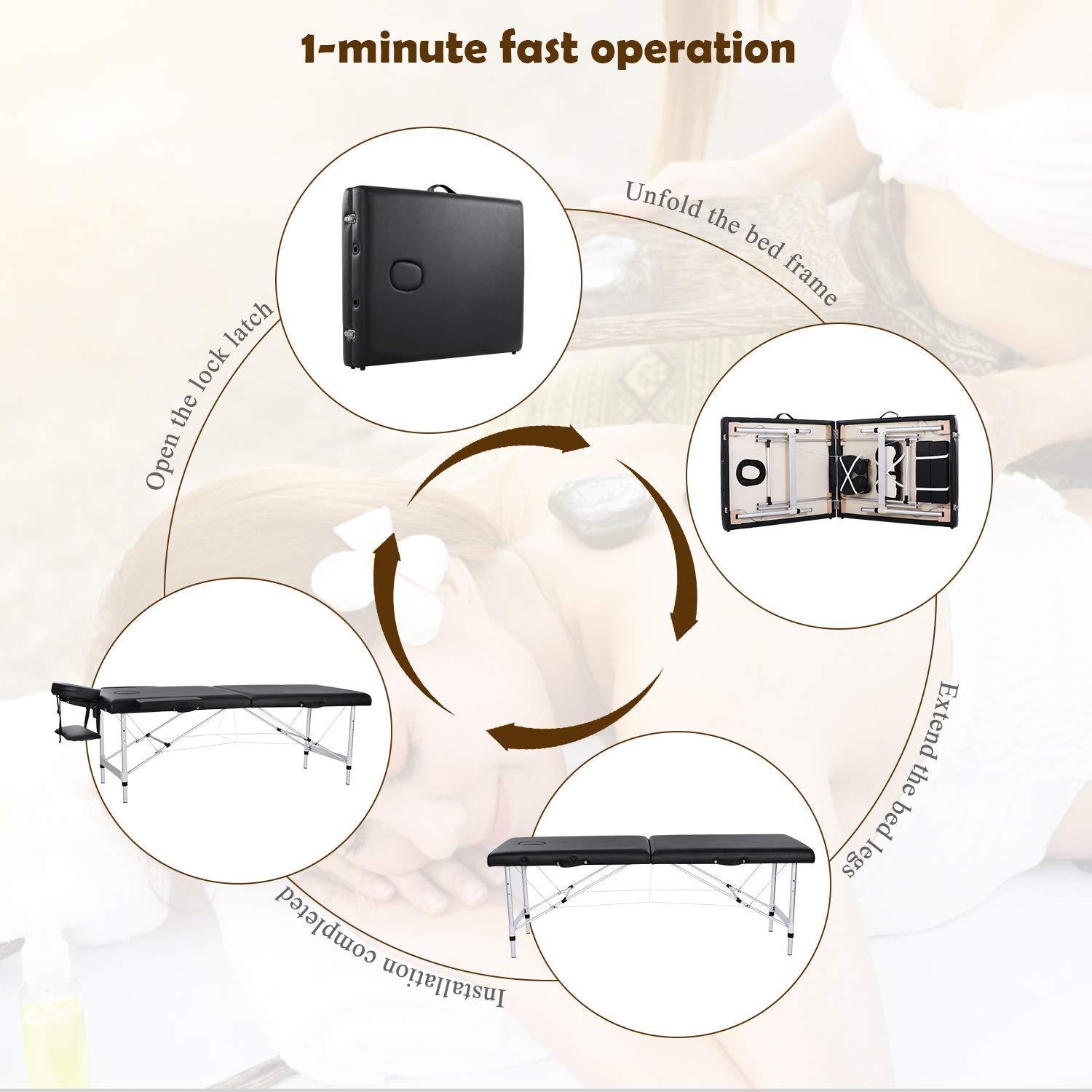 N \\ A Folding Massage Table Professional Portable Massage Bed 2 Fold Extra Wide 84'' Carrying Bag & Accessories Lash Bed Aluminum Frame for Home Use